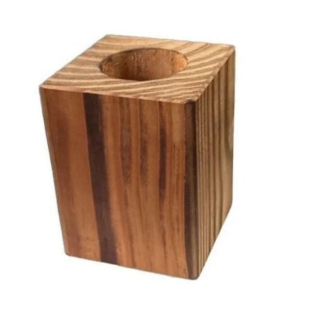 Rustic Block Wood Candle Holder Medium - 3.5